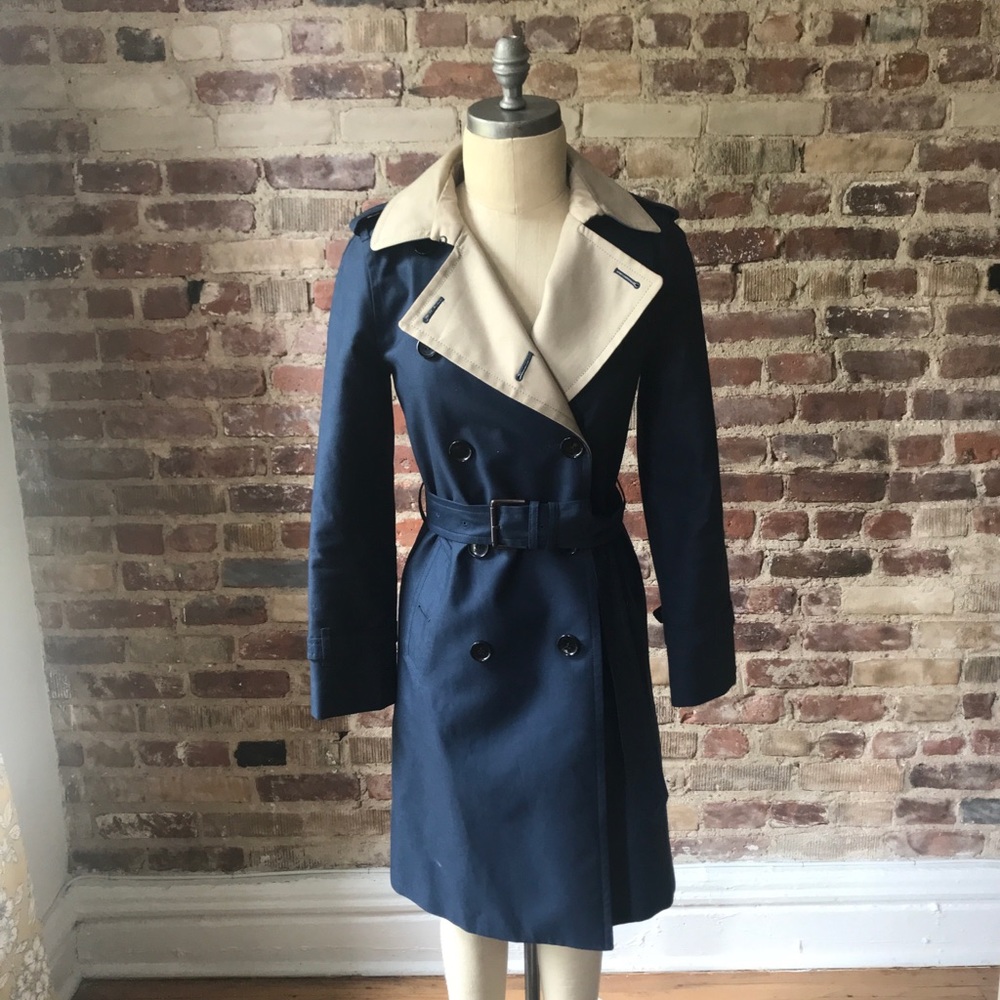 Coach Navy Blue Colorblock Trench Coat